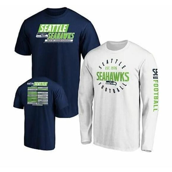 NFL Seattle Seahawks Mens M Fanatics T-Shirt Lot of 2 2019 Blue Green Football - Picture 1 of 7